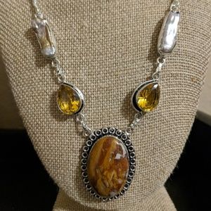 SOLD Jasper Citrine and Biwa Pearl Necklace